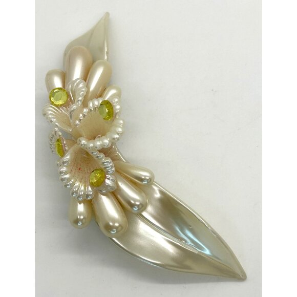 Vtg Ivory Bride Head Piece Acrylic Floral Faux Pearl Wedding Hairclip Barrette - Picture 2 of 12